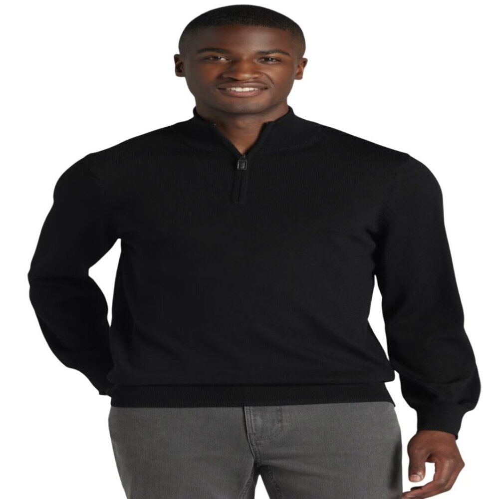 NWT Jos. A Bank Black Merino Wool Sweater 1/4-Zip Tailored Fit Size 2XLT